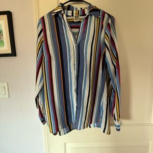 Anne Klein Black and Multicolor Striped Shirt
